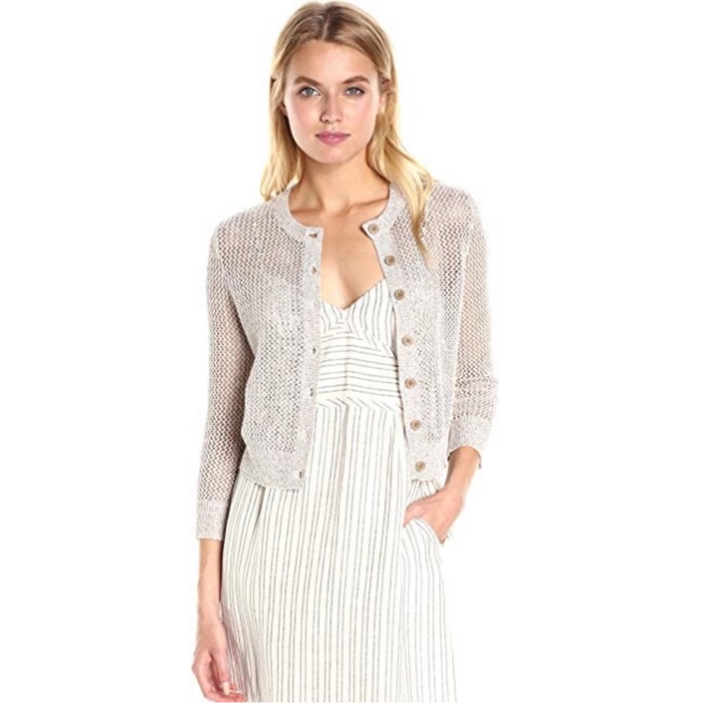 Theory Tamvi‎ Marled Linen Blend Open Knit Mesh Cardigan Size Small